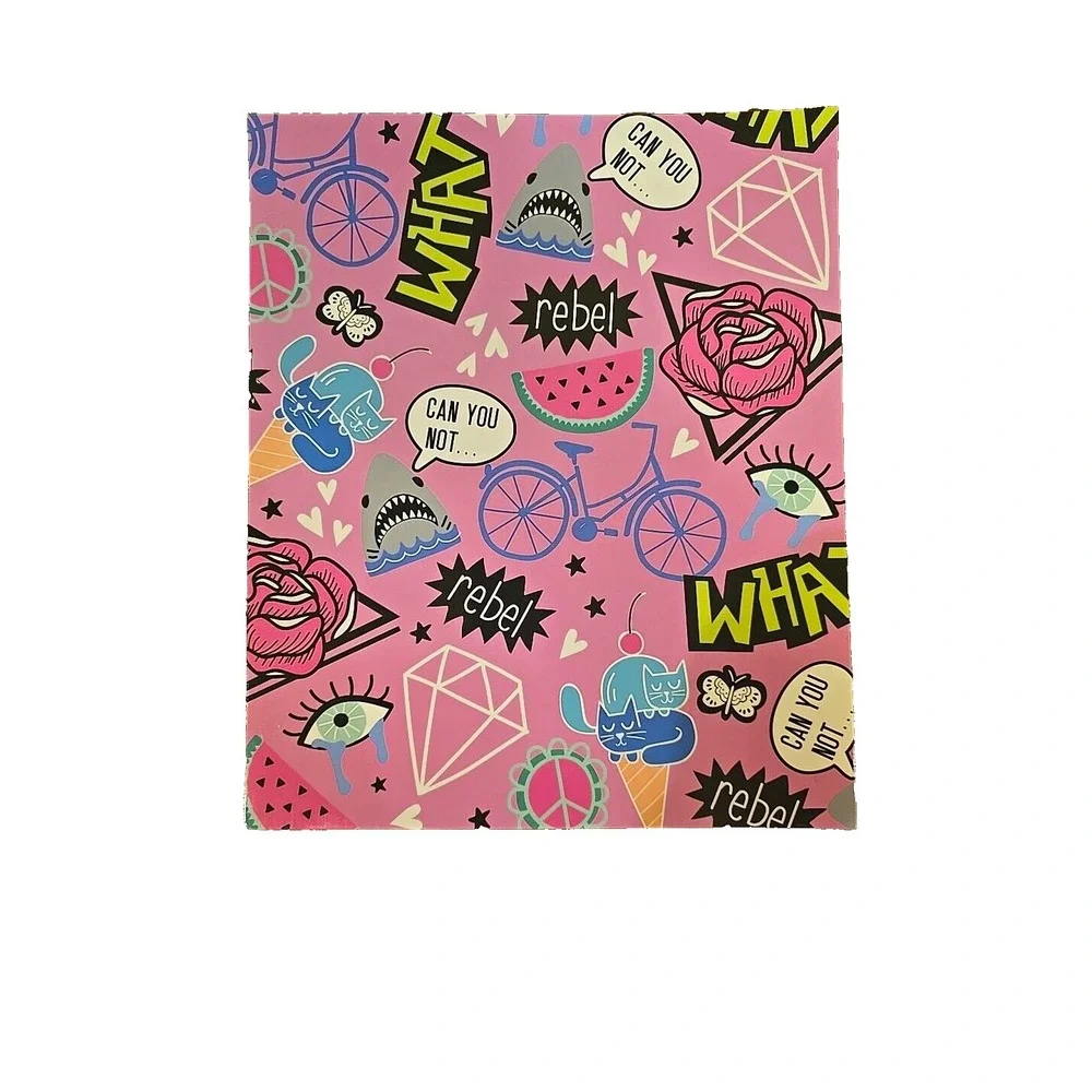 Top Flight 2-Pocket School Folders Pink Pop Art‎ Girl Power Rebel 4 Pack